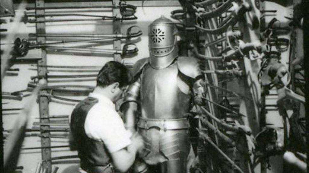 Allen Gross working on a knight in armor prop