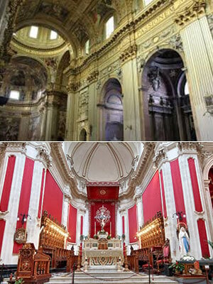 Top: the church of Sant’Andrea della Valle in Rome. Bottom: the Duomo di San Giorgio in Ragusa.