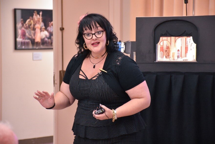 Director Shawna Lucey presenting her new Tosca production at the design presentation.