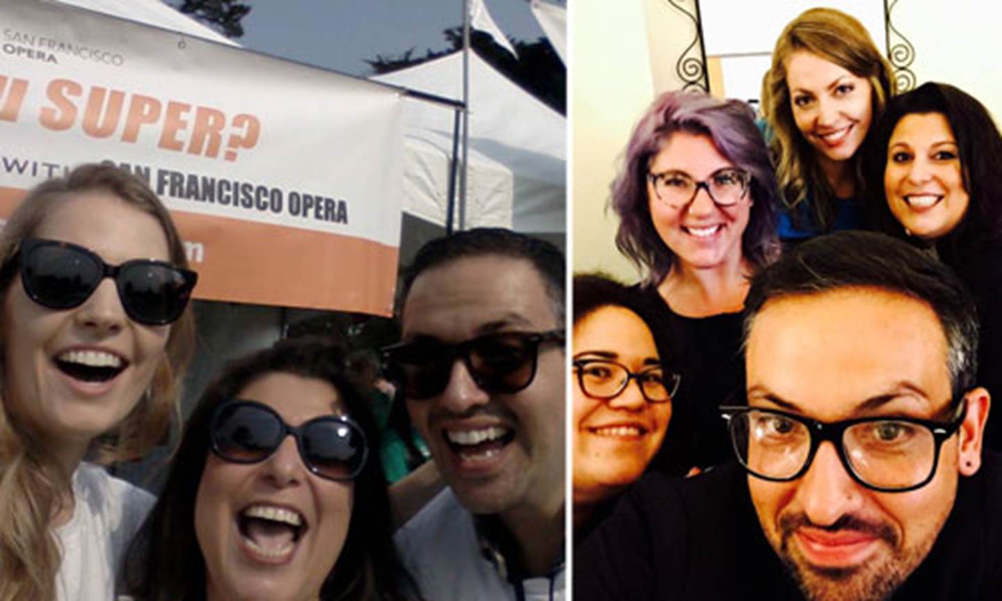 Marin and the Rehearsal Department (l) looking for new supernumeraries at Opera in the Park, and (r) in the office