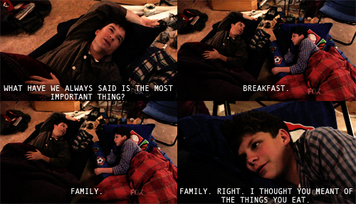 Arrested Development cast members talking while in sleeping bags gif