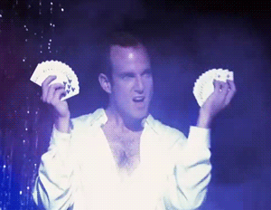 Arrested Development character performing a card trick gif