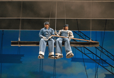 Fafner and Fasolt build Valhalla in our 2011 production of Das Rheingold