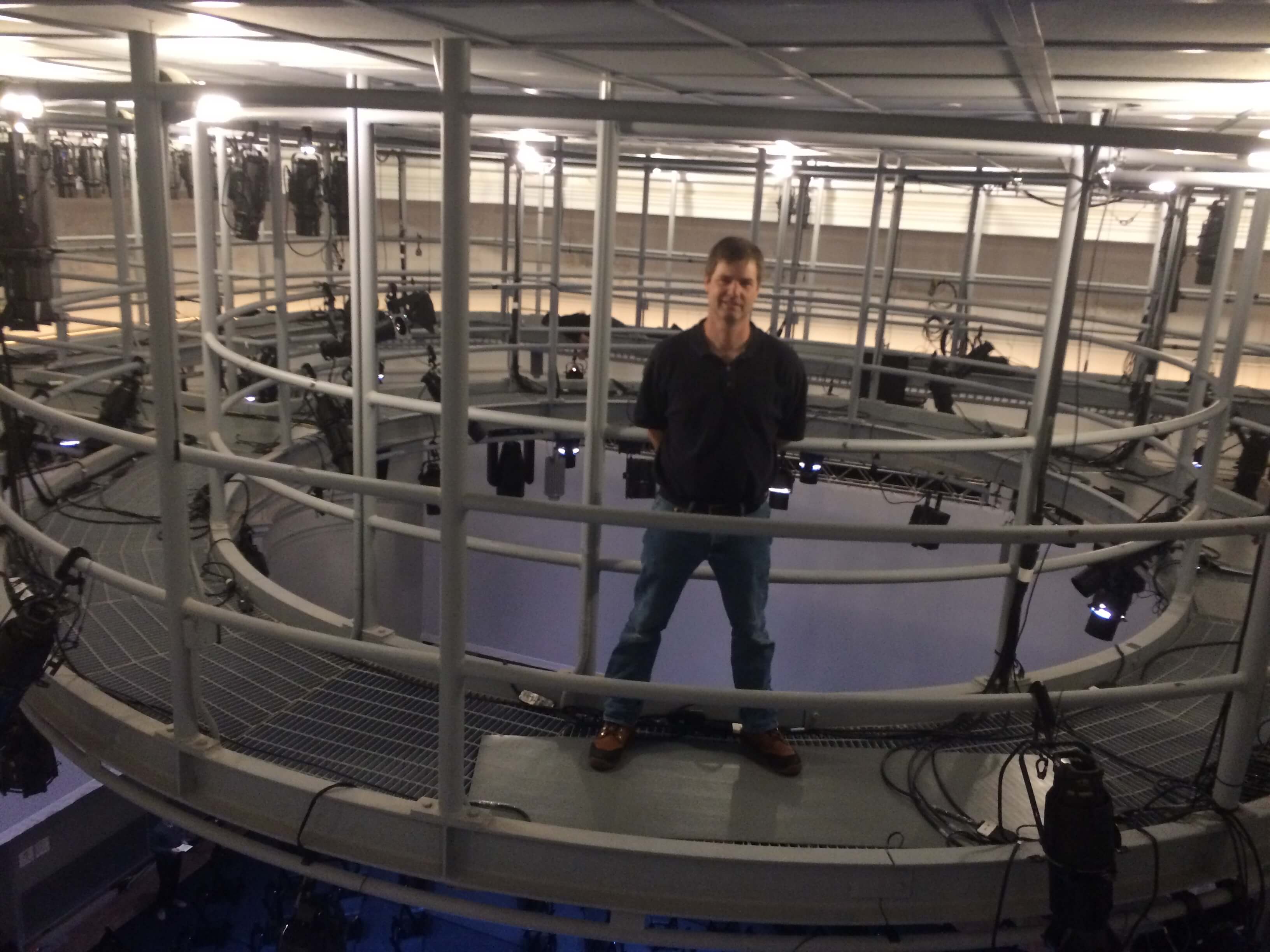 Chris Davis on the Taube's ceiling grid system.