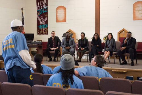 Artists from SFO’s productions of Girls of the Golden West and Turandot engage in a talkback with correctional inmates at San Quentin recently. Photo: Stefan Cohen.