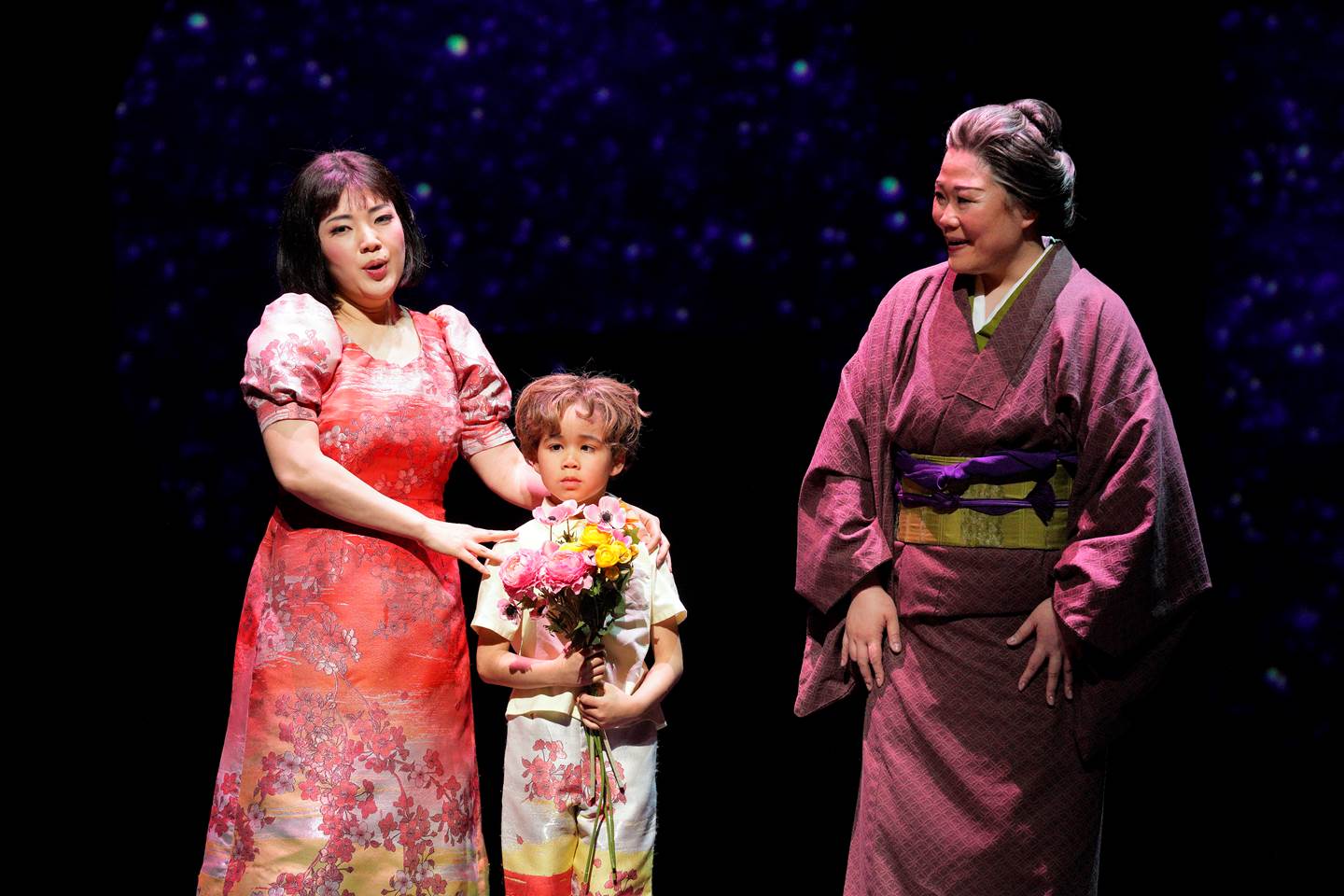 Madame Butterfly scene with child holding flowers