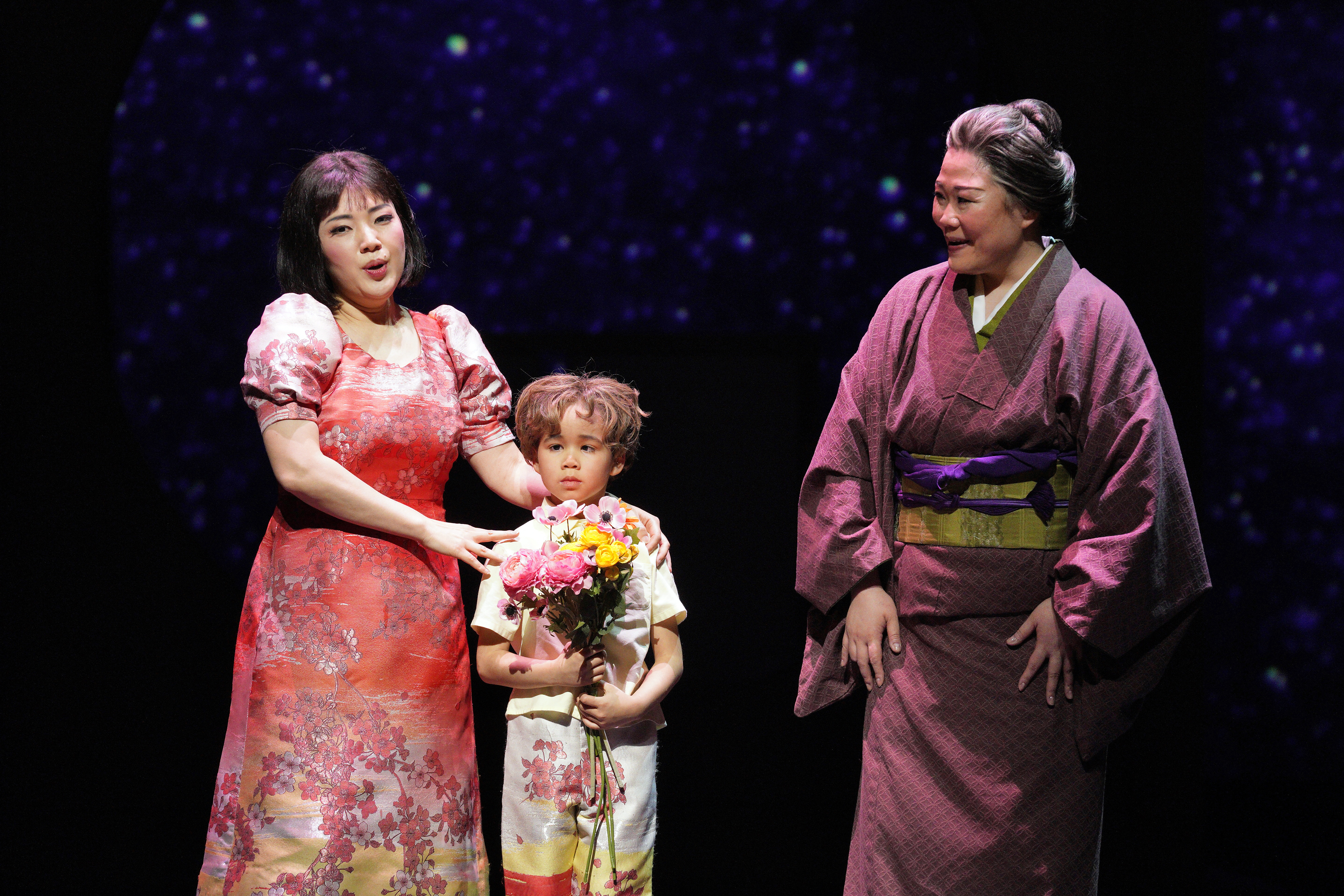 Madame Butterfly scene with child holding flowers