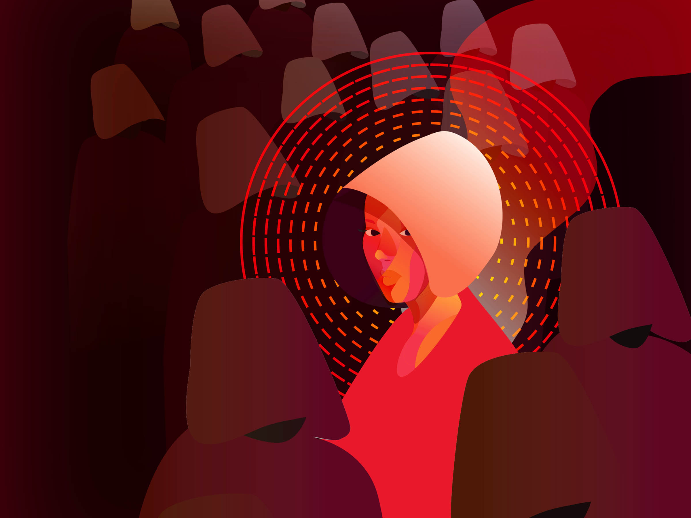 Handmaid Tale drawing robed women with only one person showing their face