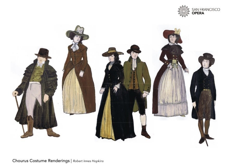 Chorus costume designs for Tosca by Robert Innes Hopkins.