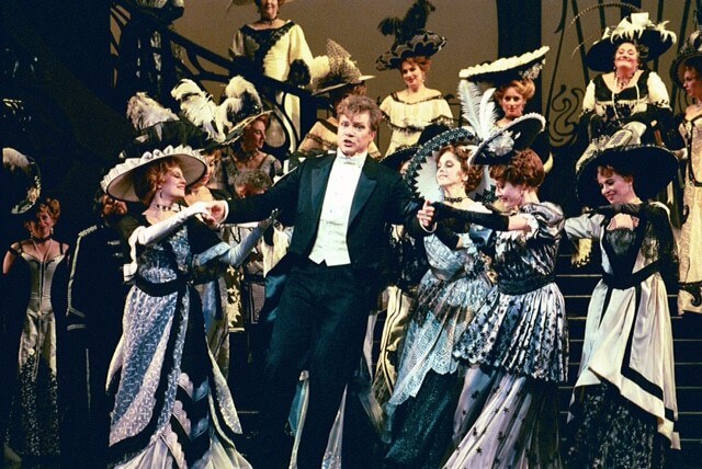 A scene from The Merry Widow showcasing the elaborate hats.