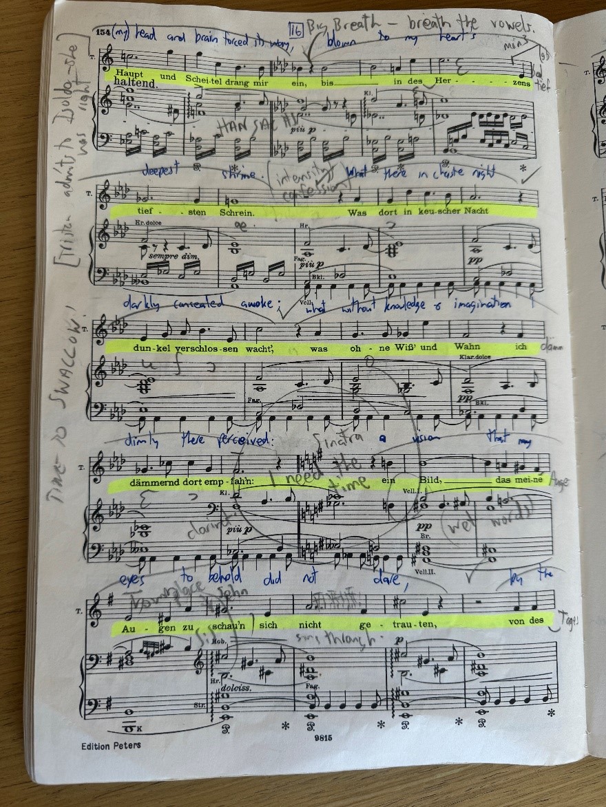 Simon&rsquo;s score for part of Act II of Tristan; the Sinatra reference is in the middle of the page. 