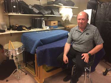 Tracy Davis in the percussion room