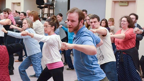 A public class in stage combat at San Francisco Opera, taught by Dave Maier.
