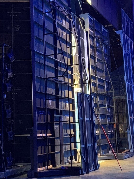 Scenic marks on the rear of the scenery close-up and in situ onstage.