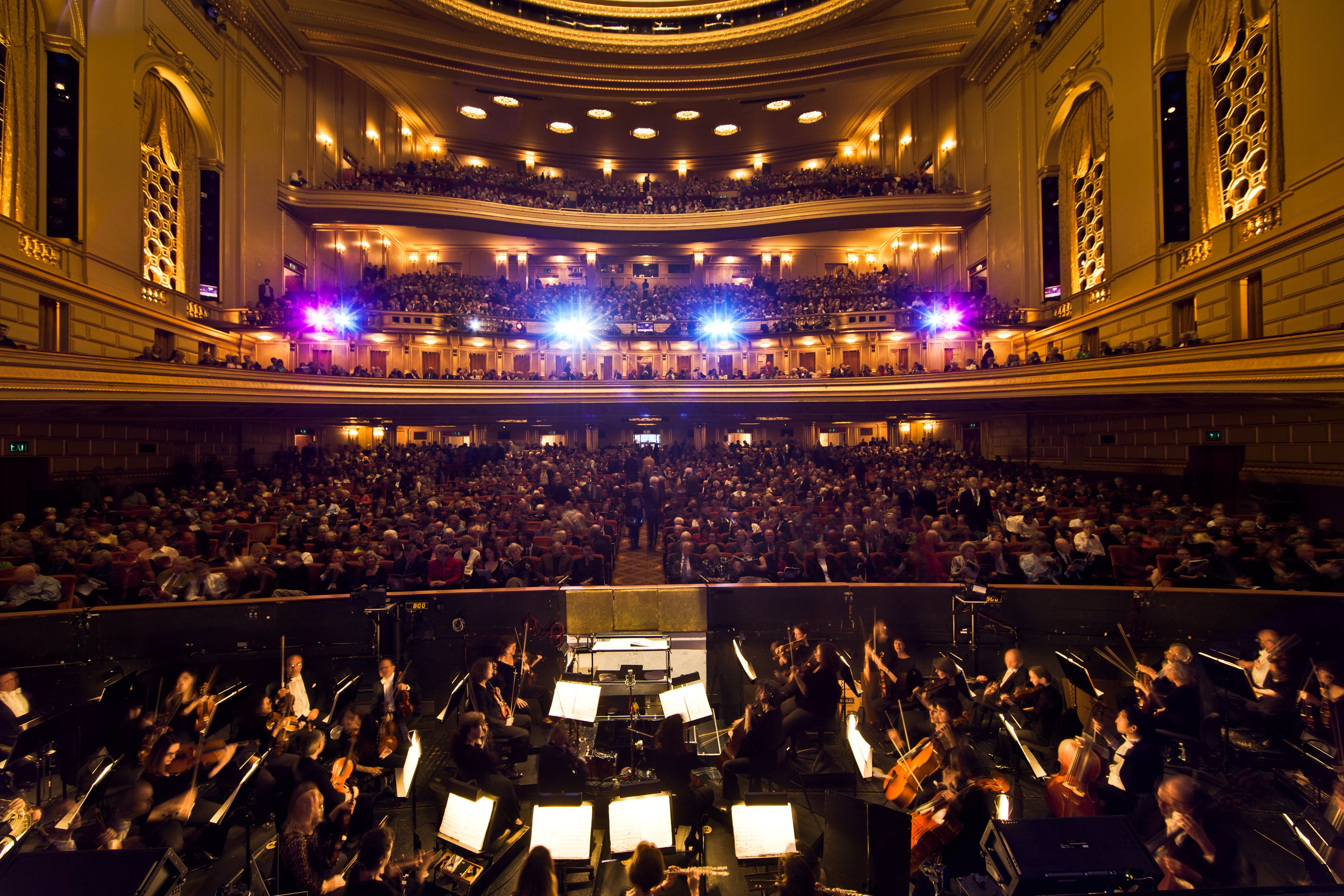 San Francisco Opera view from the stage showing orchestra and crowd