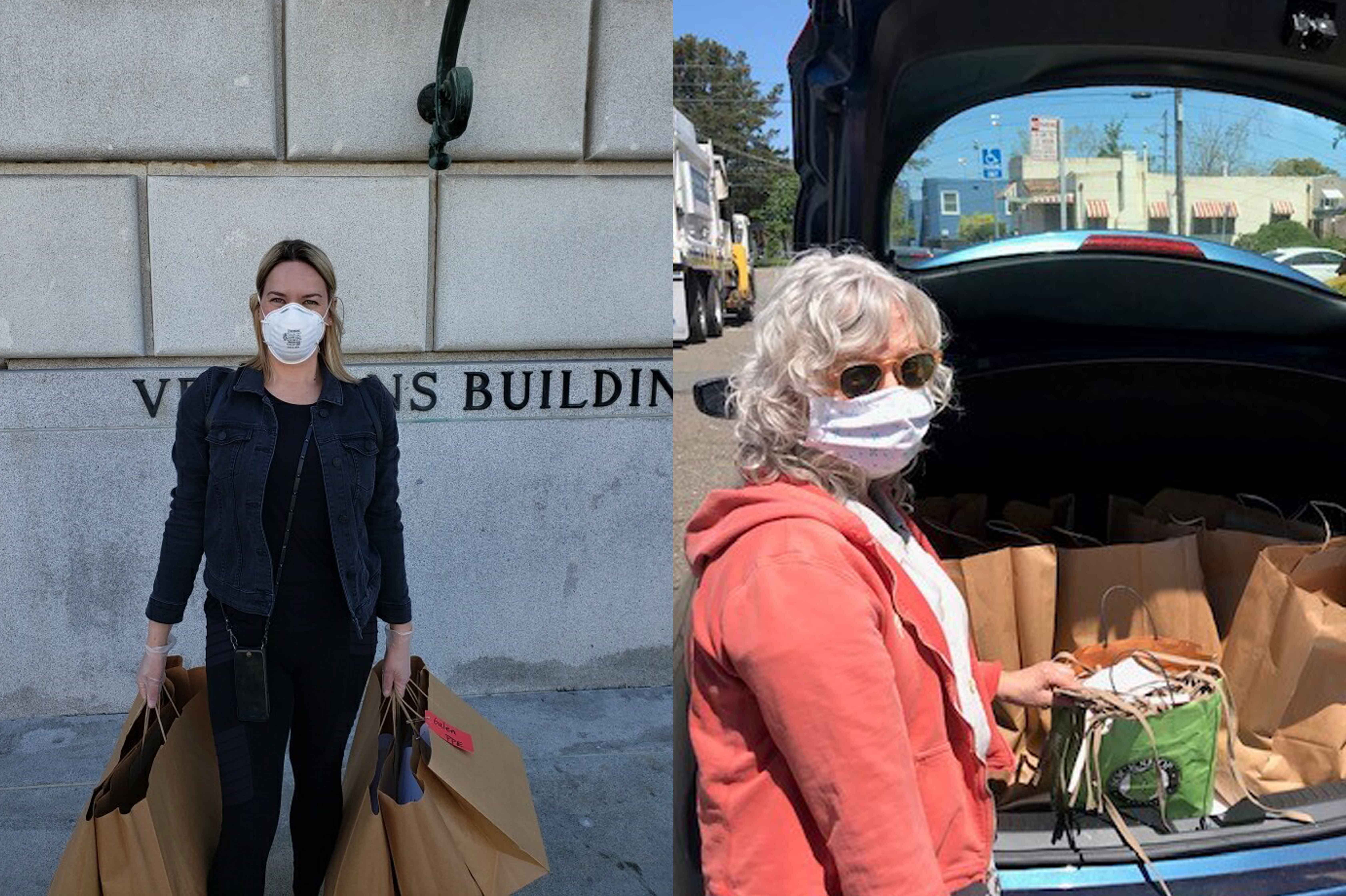 Costume Senior Production Supervisor Galen Till (left) preparing to deliver packets to members of our Costume Shop, and Costume Director Daniele McCartan (right) picking up the finished masks