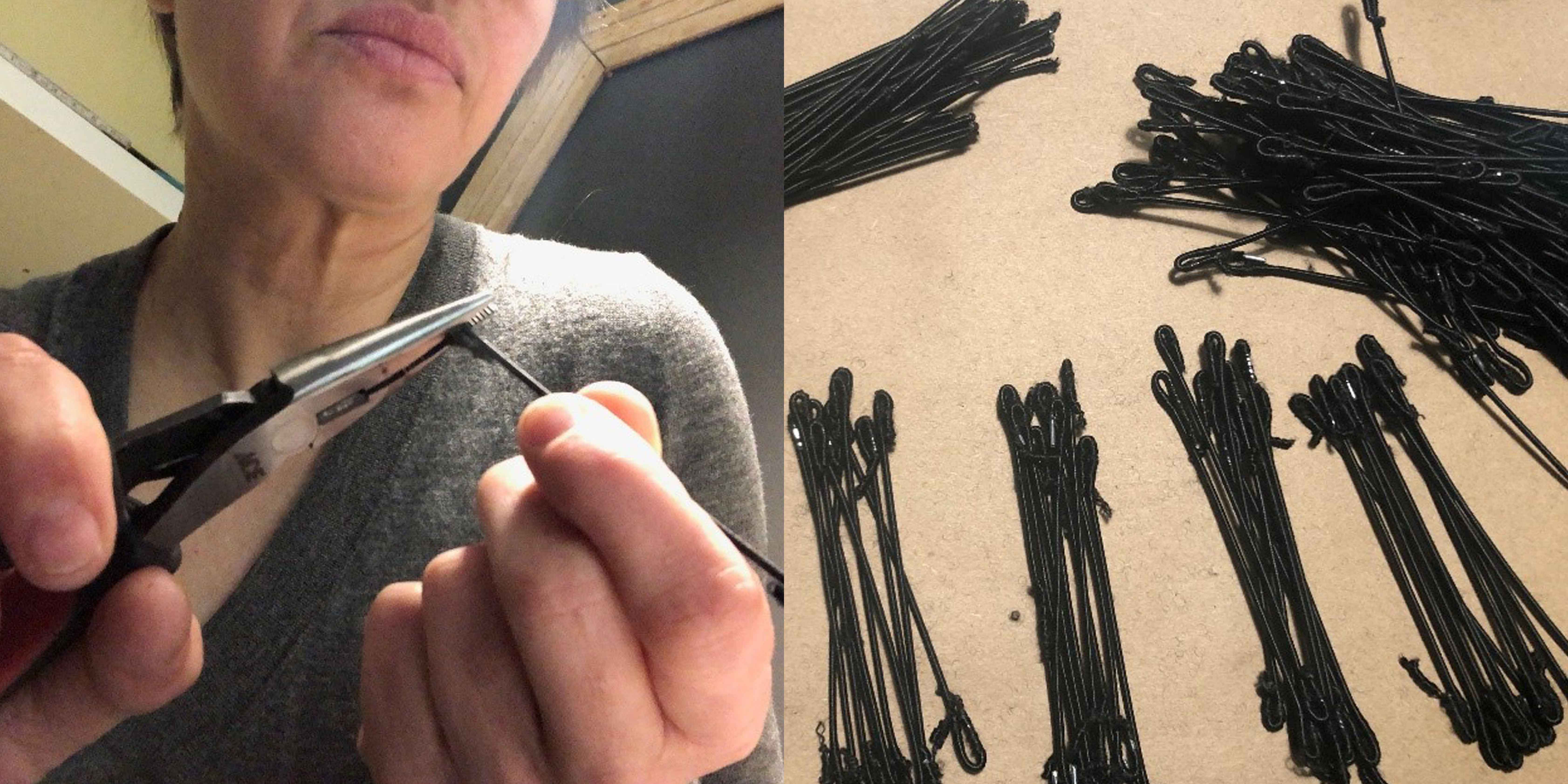 Jersey McDermott crafting nose wires.