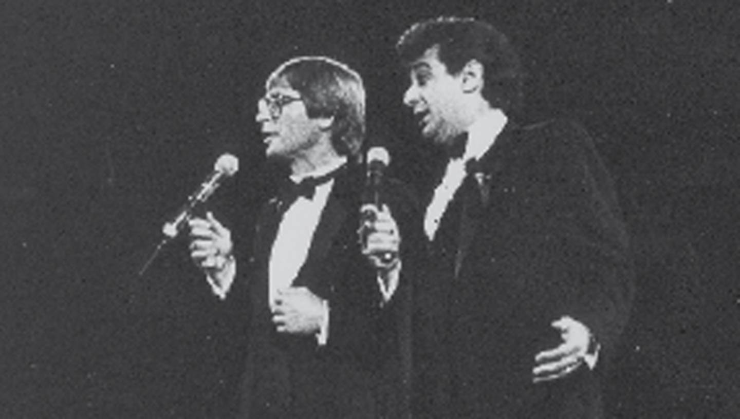 John Denver and Placido Domingo sing a duet at Fol de Rol, 1981