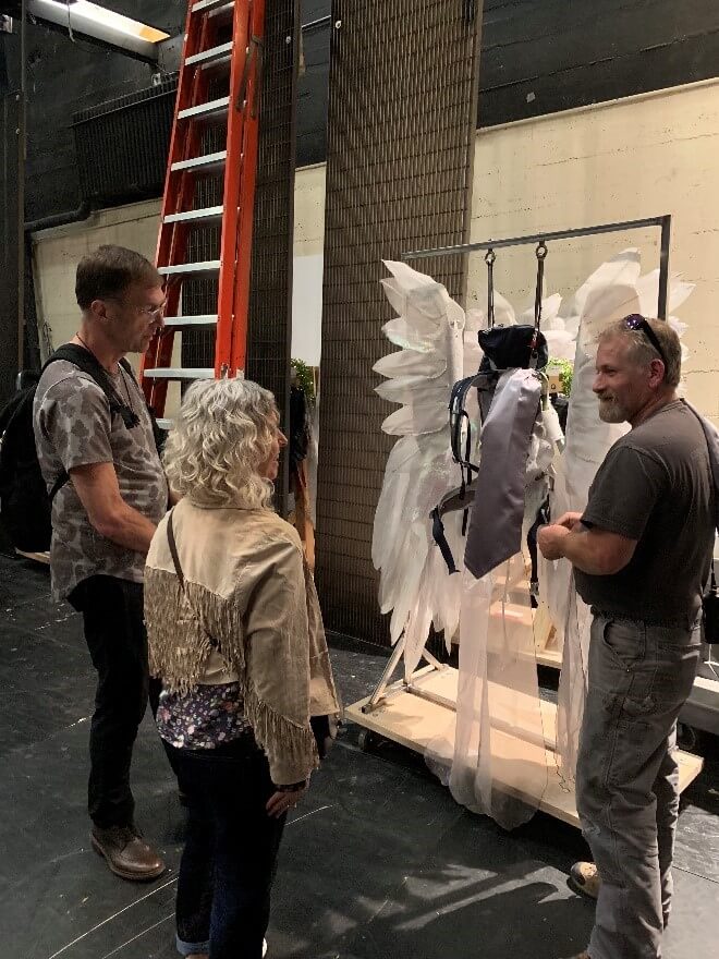 Dylan Maxson (right) working with our costume shop director, Daniele McCartan and David Woolard, our costume designer.