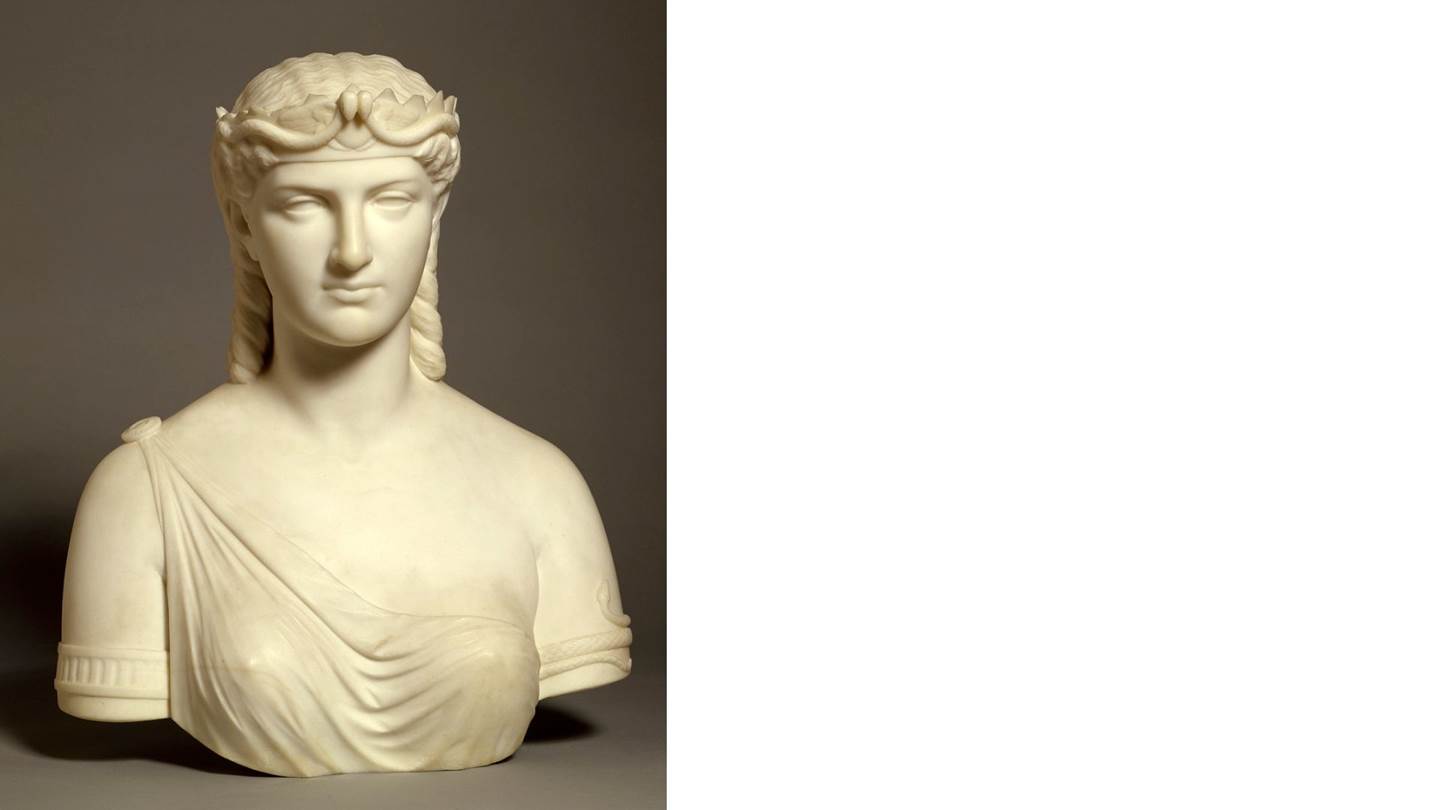 a marble bust of Cleopatra