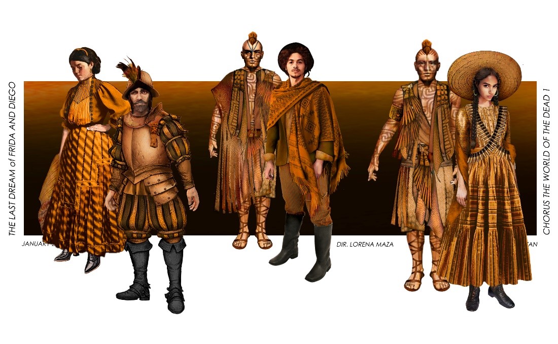 Some of Eloise&rsquo;s designs for the chorus in the opera