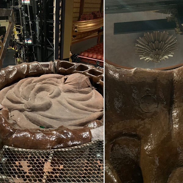 The squidgy, chocolaty top of the pot (the lift), and then the view from within!