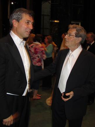 John backstage with Nicola after receiving the Opera Medal in 2010. (The medal at that time was not worn around the neck, but you can make out the medal box in John&rsquo;s hand!)