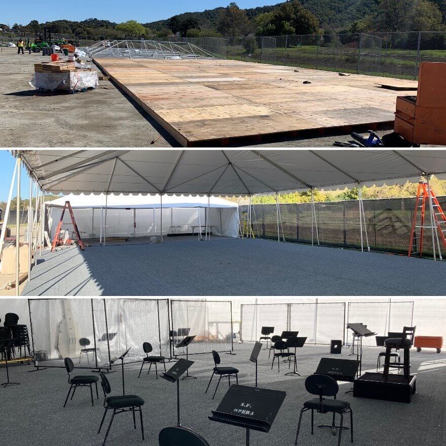 The "festival stage" which is 120ft wide and will house half of the Fidelio cube set that we built last fall.
