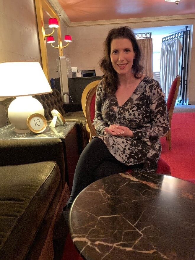 Ellie in the Littlefield Lounge, the morning after the opening night of Arabella.
