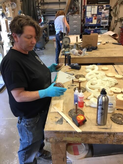 Christy Carter creating the door handles for Scarpia&rsquo;s office.