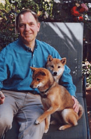Kip Cranna,&nbsp;Dramaturg, and his canine companions,&nbsp;Obi (female) and Beni (male).