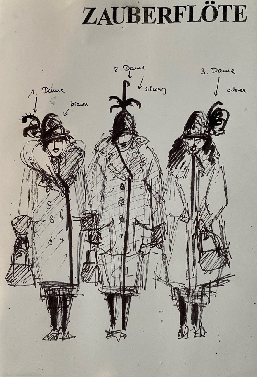 Esther Bialas&rsquo; canteen sketch for the Three Ladies&rsquo; ultimate design.