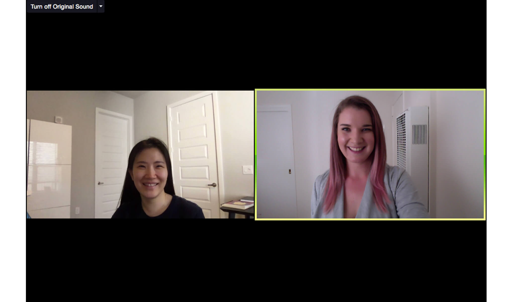 Eun Sun Kim and Anne-Marie MacIntosh coaching via Zoom