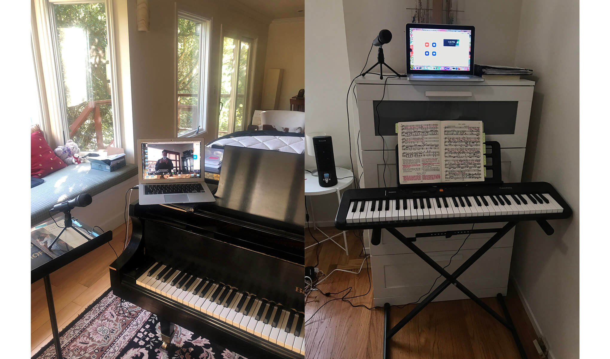 Home studio setups for John Churchwell (left) and Anne-Marie MacIntosh (right)