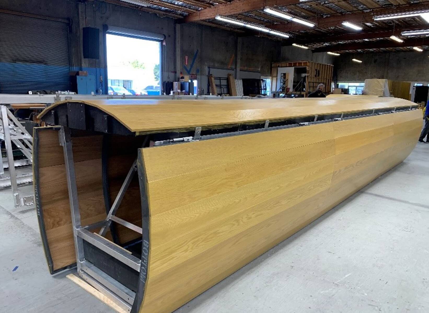 One of the units in our Burlingame scene shop, laying prostrate and showing the beauty of the craftsmanship.