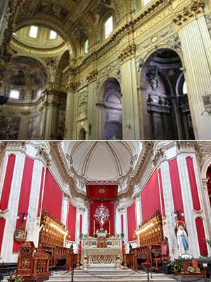 Top: the church of Sant&rsquo;Andrea della Valle in Rome. Bottom: the Duomo di San Giorgio in Ragusa.