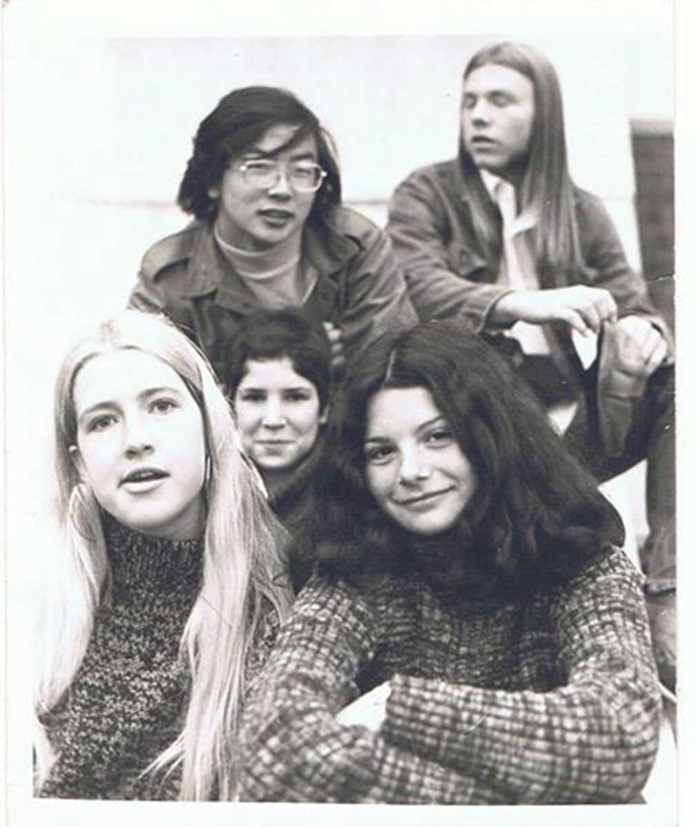Shinji Eshima (top left) with friends during high school in Berkeley