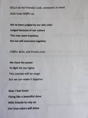 Part of the student-written libretto for Hurry Freedom.