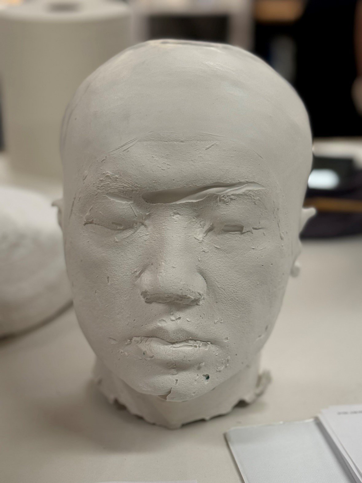 The casting of Zhengyi Bai&rsquo;s head in plaster.