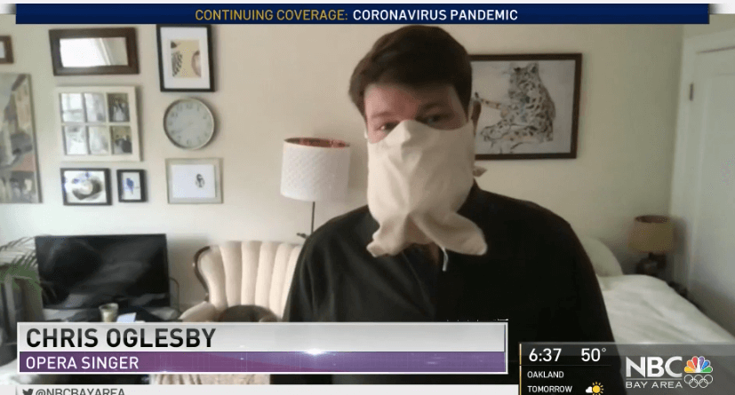 Adler Chris Oglesby modeling the Singer Mask for the recent NBC Bay Area feature on the masks.