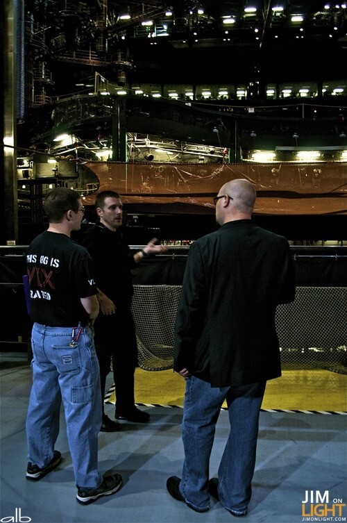 Erik backstage at K&Agrave; in Las Vegas where he was Technical Director, and a backstage image of the&nbsp;K&Agrave; set. You can see Erik talking about the&nbsp;K&Agrave; stage in this brief&nbsp;video. It will give you a sense of the magnitude of staging he was working with for Cirque. Photo credit: Amanda Lynne Ballard/JimOnLight.com