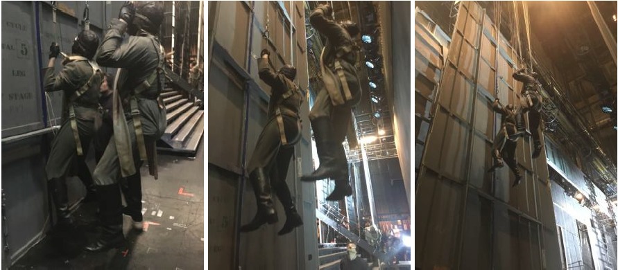 Two of the Valkyries beginning their ascent into the fly tower.