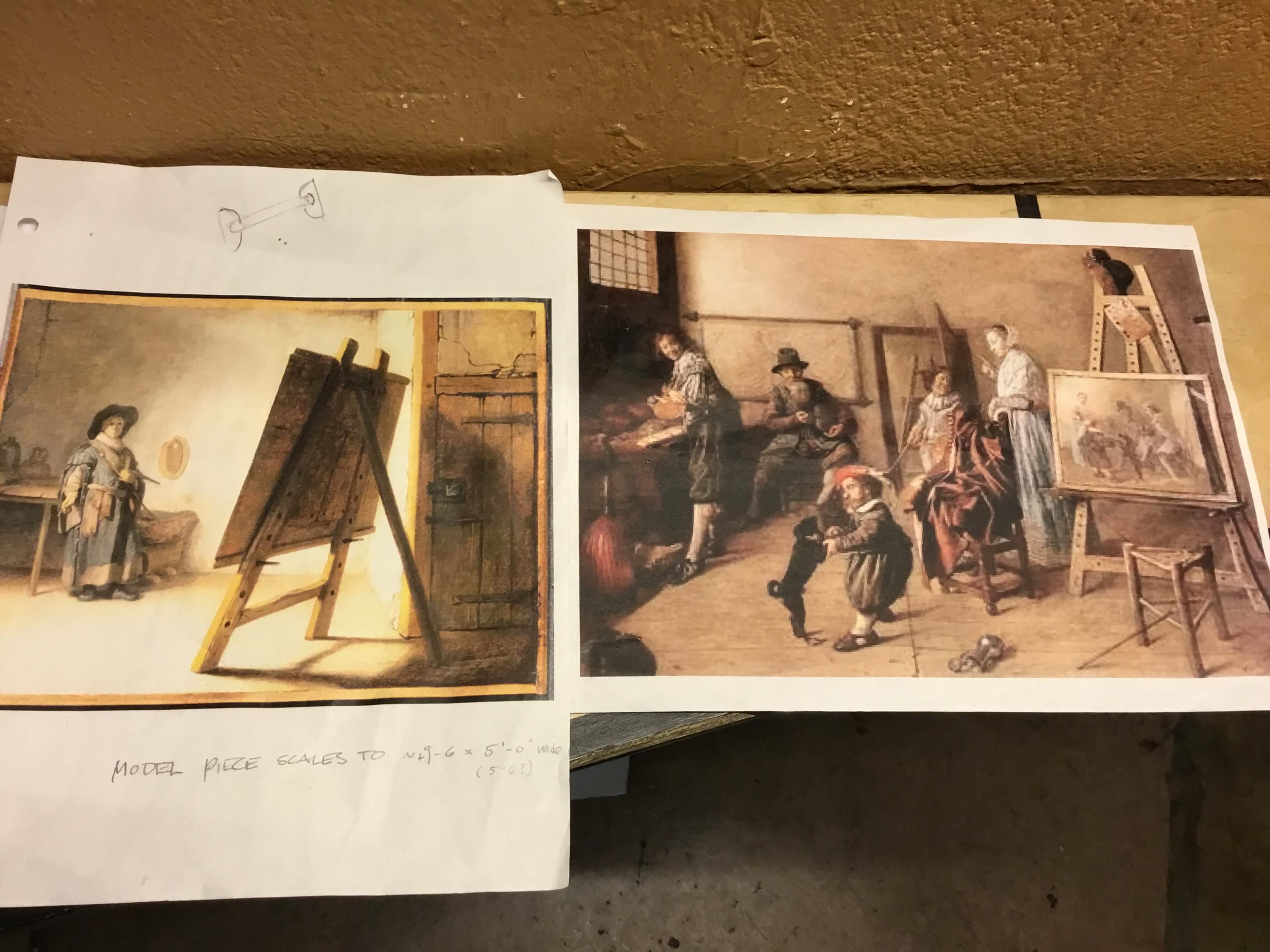 Research for the pockets of paint, using pig bladders. These were found in Thomas Gainsborough&rsquo;s house; Cavaradossi&rsquo;s paint set-up for Act I showing the 1800 painting tools.