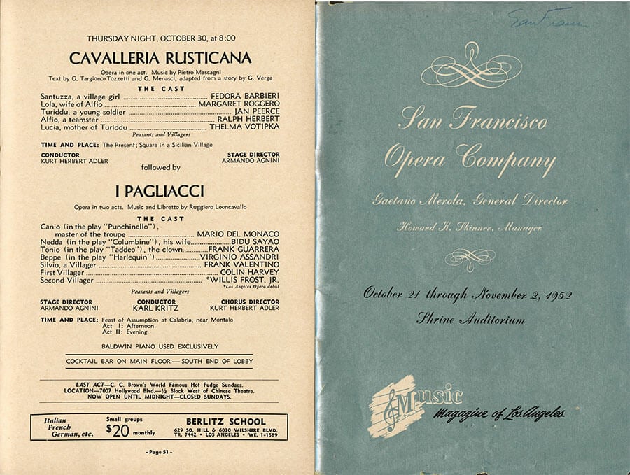 Archive photo of Cavalleria Rusticana courtesy San Francisco Opera archives.