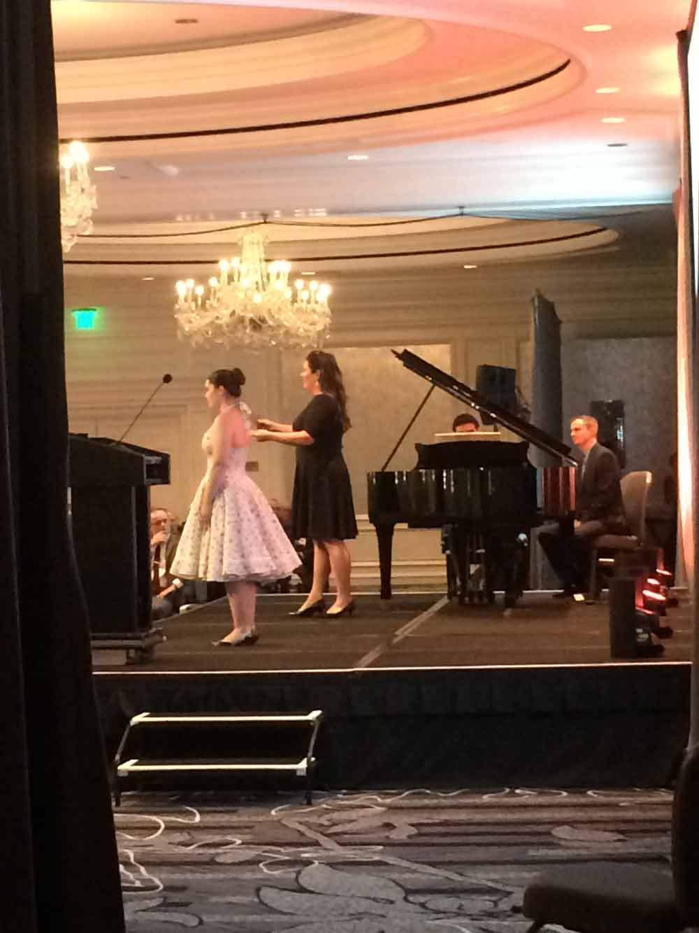 Adler Fellows Natalie Image and Ashley Dixon with C&eacute;sar Ca&ntilde;&oacute;n and John Elam making music at this year&rsquo;s Medallion Society lunch.