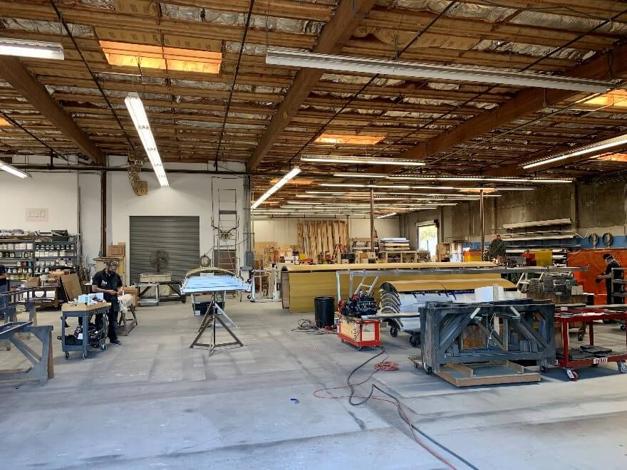 The Scene Shop laid out for socially distanced work.