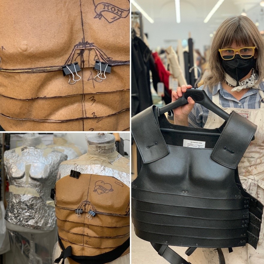 Jersey with the suits of armor in various stages. 