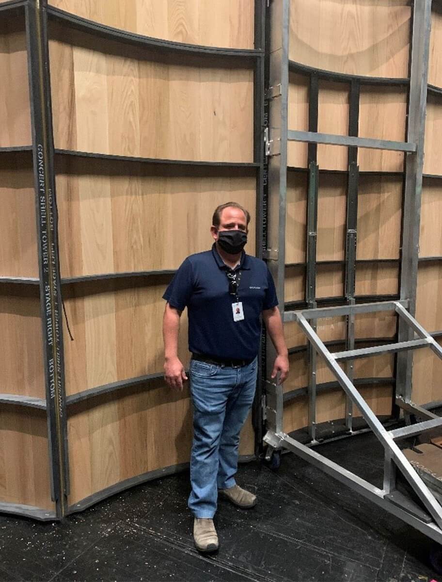 San Francisco Opera Production Manager Ryan O&rsquo;Steen backstage with his shell