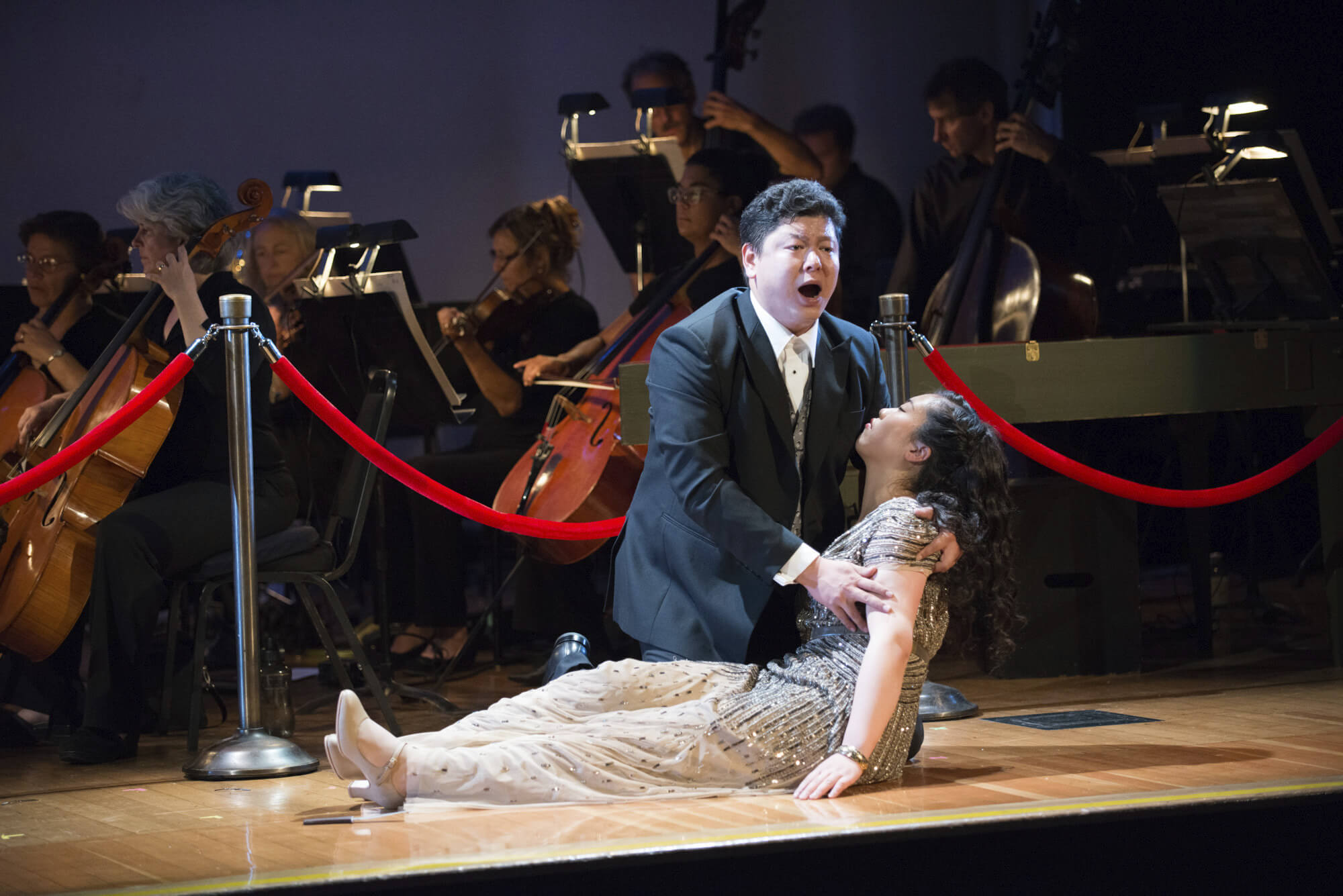 Chong and Adler Fellow Nian Wang performing a scene from Carmen&nbsp;at the Schwabacher Summer Concert. Photo by Kristen Loken.