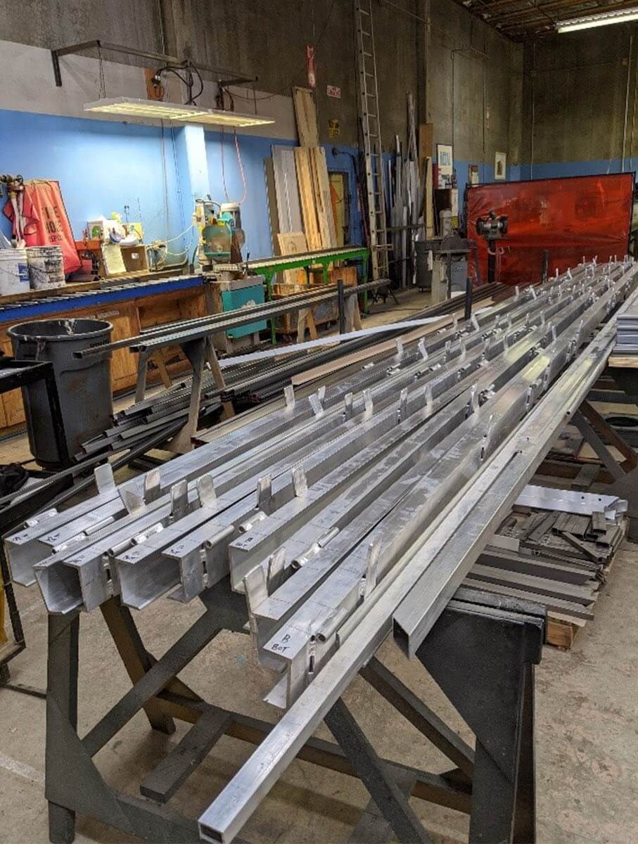 The aluminum frames for the units in the metalworking part of the Shop.